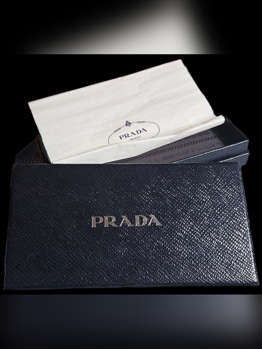 Prada Black Gift Box Logo Tissue Small Packaging Set Wallet Strage Jewelry Case